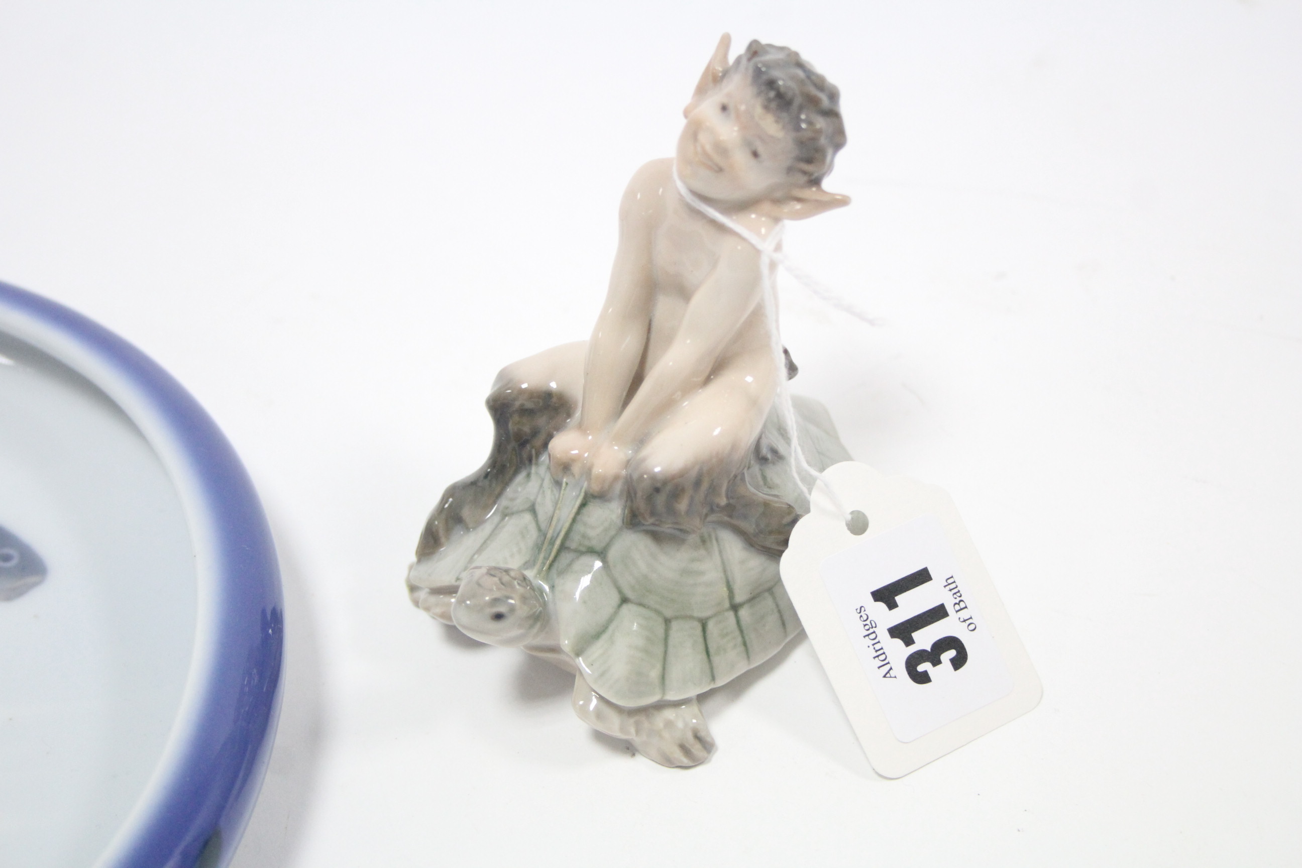 A Royal Copenhagen ornament in the form of a faun seated on a tortoise (No. 858); & a ditto - Image 2 of 4
