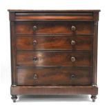 A VICTORIAN MAHOGANY LARGE CHEST, fitted cushion-fronted frieze drawer above four long graduated