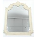 A 19th century-style large white painted & carved wood frame rectangular wall mirror, inset bevelled