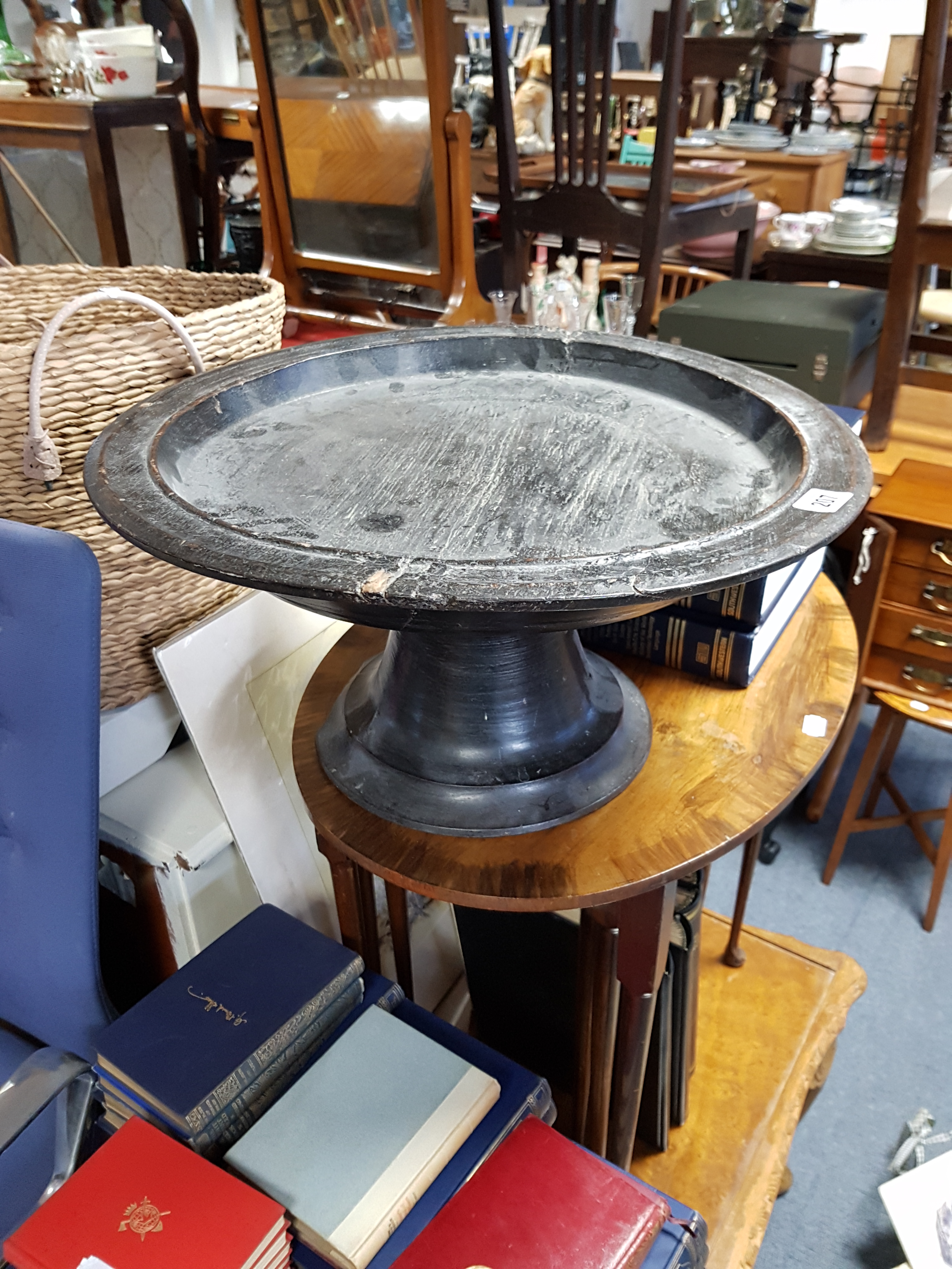 An ebonised wood comport; a painted wooden two-division cutlery tray; a pair of Doulton Burslem