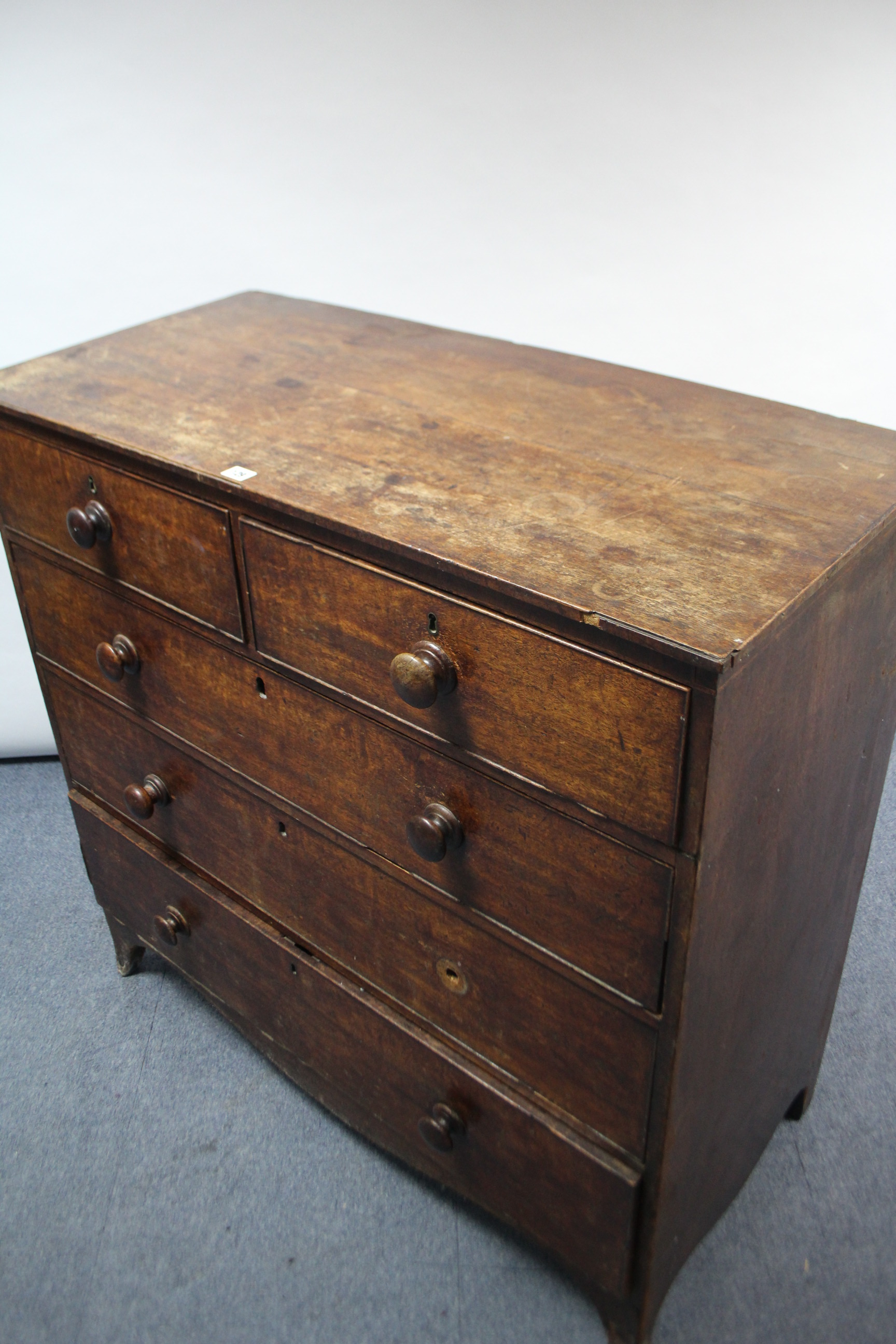 A 19th century mahogany chest fitted two short & three long graduated drawers with turned knob - Image 2 of 2