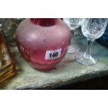 Five glass decanters; a cranberry glass jug; & various other items of glassware, part w.a.f.