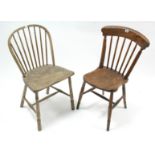 A late 19th/early 20th century Windsor-style spindle-back kitchen chair with shaped hard seat & on