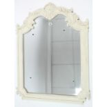 A 19th century-style large white painted & carved wood frame rectangular wall mirror inset