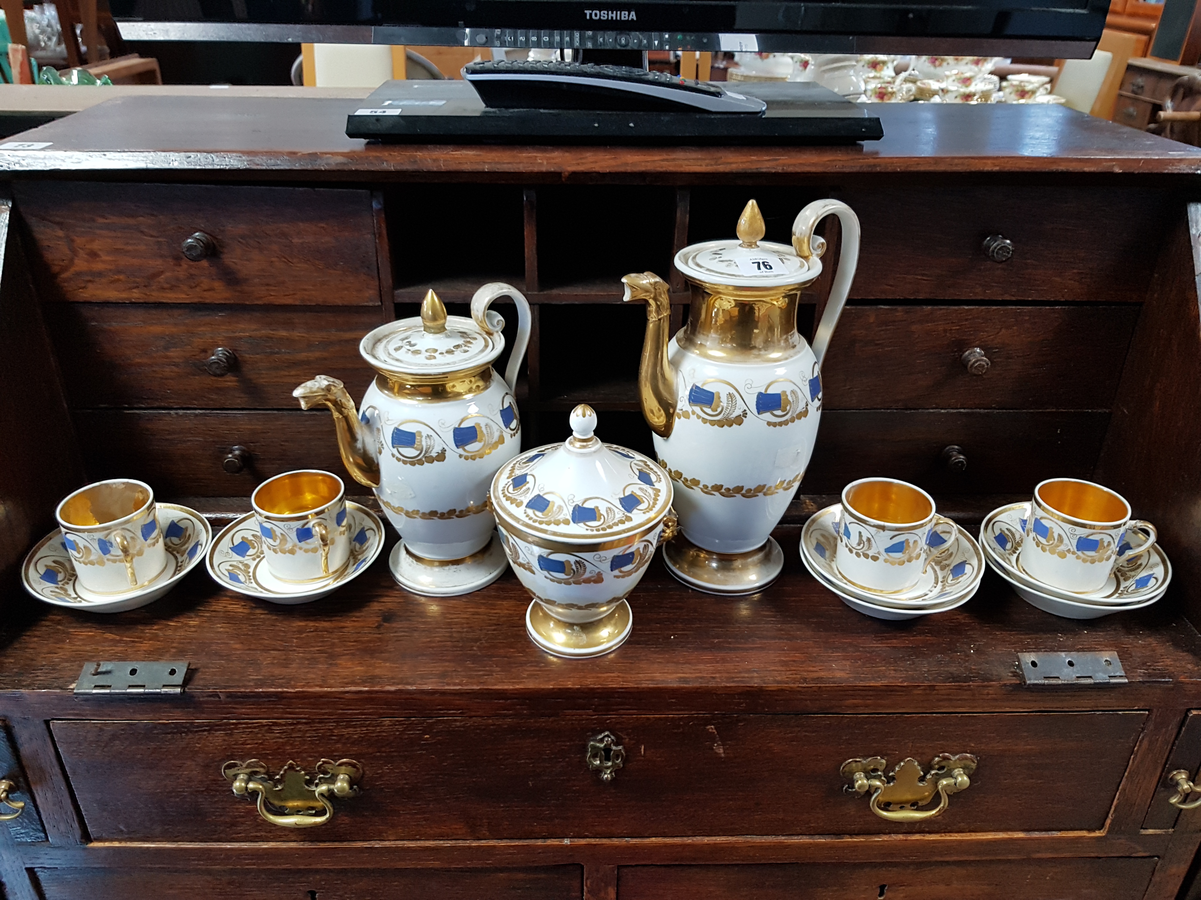 A 19th century porcelain thirteen piece part coffee service of white ground & with blue & gold - Image 2 of 2