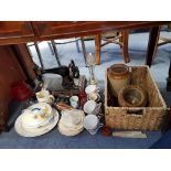 A Singer hand sewing machine (lacking case); ten stoneware storage jars; & various items of