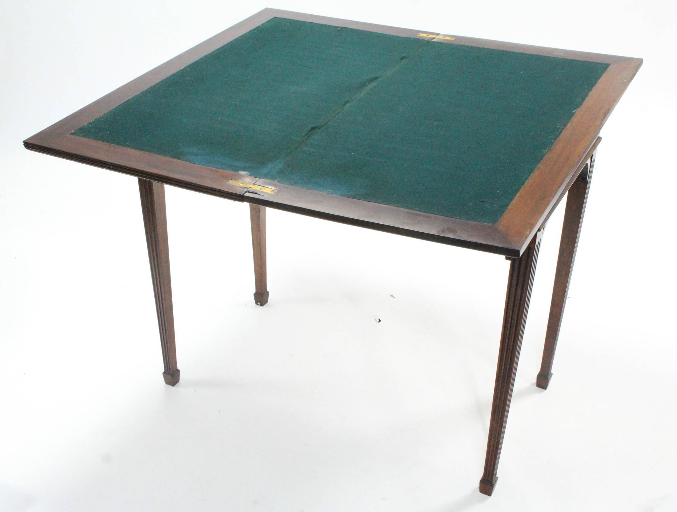 A 19th century figured mahogany card table inset green baize to the rectangular fold-over top, & on - Image 4 of 5