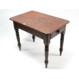 A Victorian pine occasional table with rounded corners to the rectangular top, fitted end drawer &