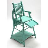 A mid-20th century turquoise painted baby’s high/low chair.