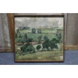 ENGLISH SCHOOL, mid-20th century. A rural landscape with trees & farm buildings; oil on canvas: