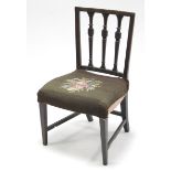 A late 19th/early 20th century rail-back dining chair with padded seat, &on square tapered legs with