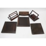 Two mahogany adjustable reading stands; a mahogany bow-front box swing toilet mirror base; & three