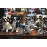 Seven large dog ornaments; various vases; etc.