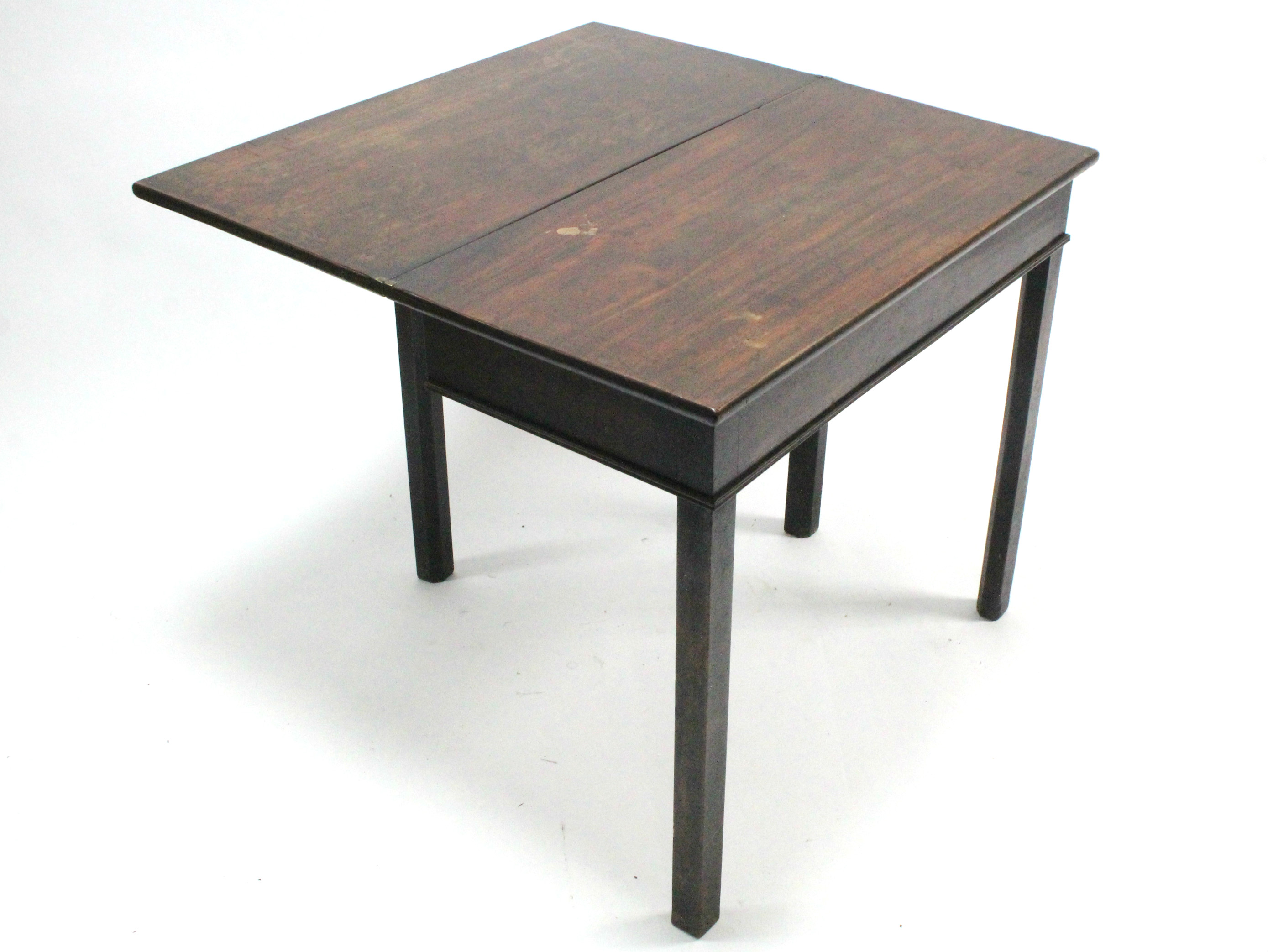 A 19th century mahogany tea table with rectangular fold-over top & on square chamfered legs, 32” - Image 3 of 4