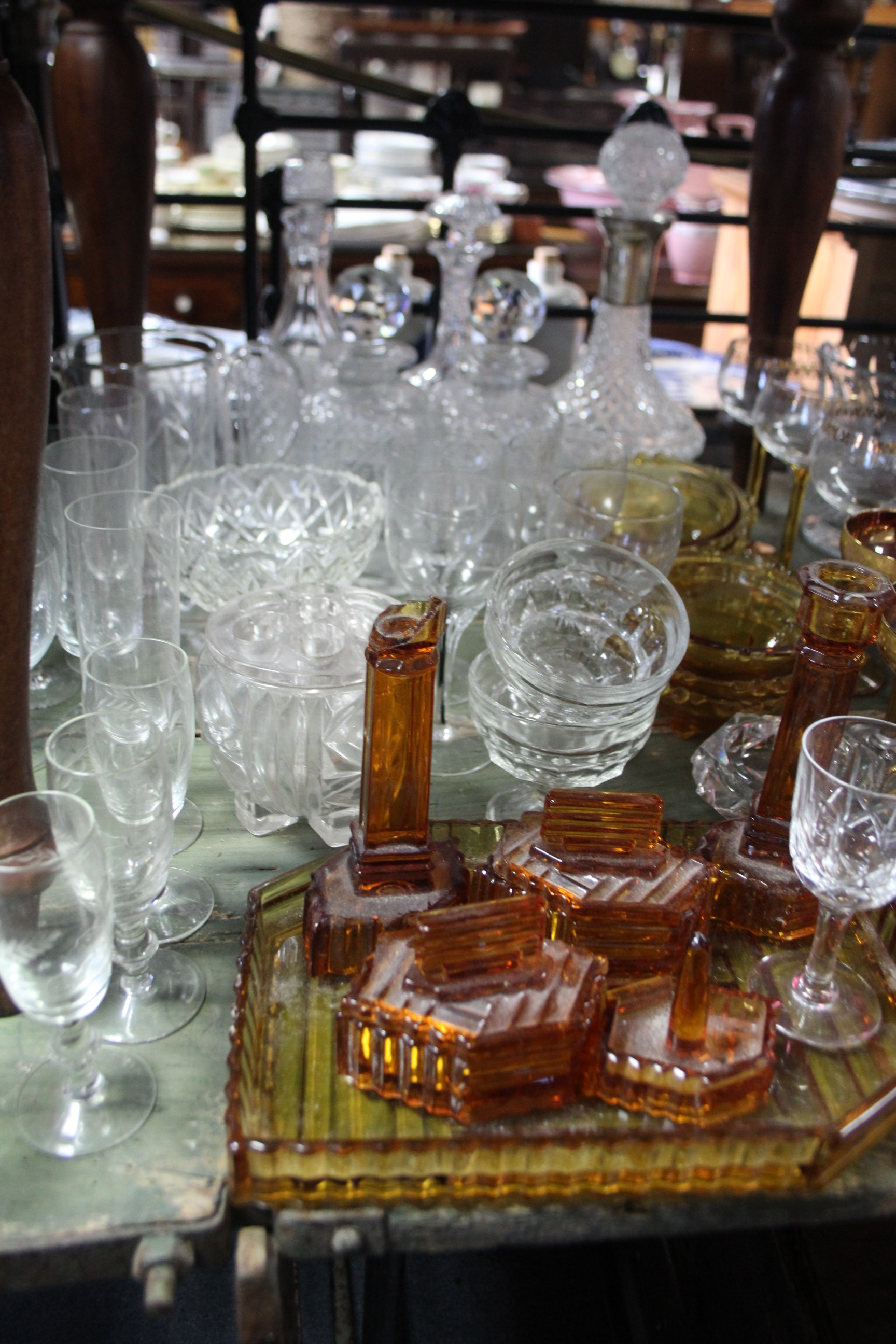 Five glass decanters; a cranberry glass jug; & various other items of glassware, part w.a.f. - Image 2 of 3