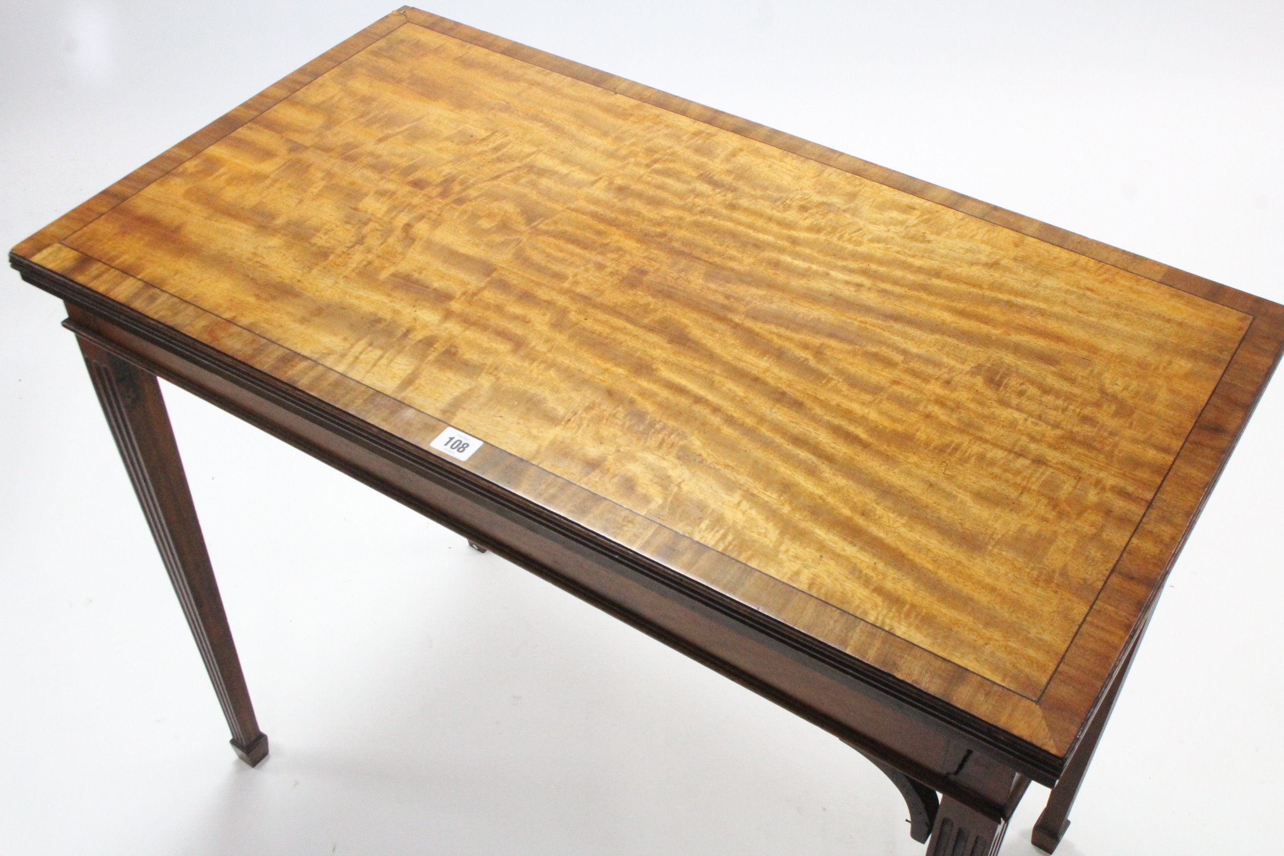 A 19th century figured mahogany card table inset green baize to the rectangular fold-over top, & on - Image 2 of 5