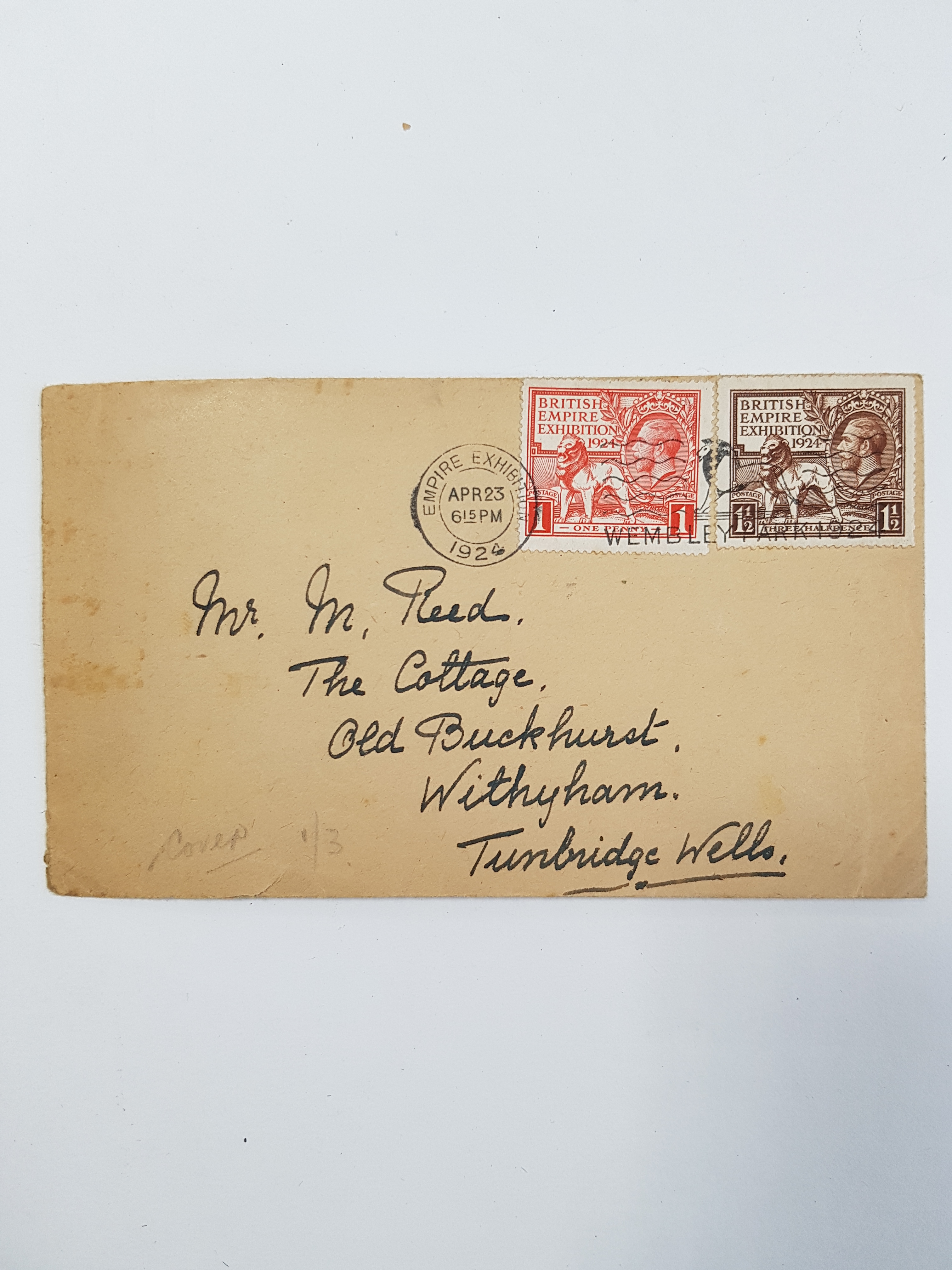 A rare 1924 British Empire Exhibition plain First Day Cover, 1d scarlet & 1½d brown with Wembley