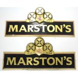 Three large “Marstons” brewery plastic signs, 59” x 26”; & a ditto smaller double-sided sign, 28”
