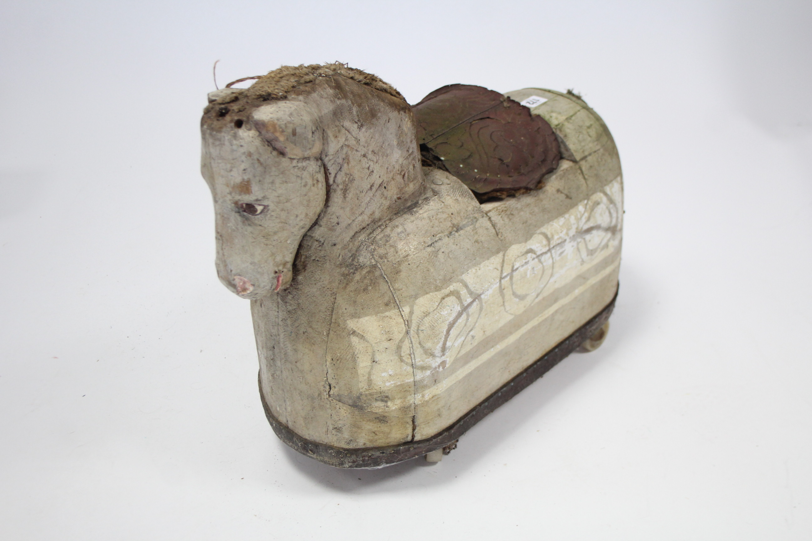 A Scandinavian-style painted & carved wood child’s ride-on-horse, 22” long x 18” high. - Image 2 of 5