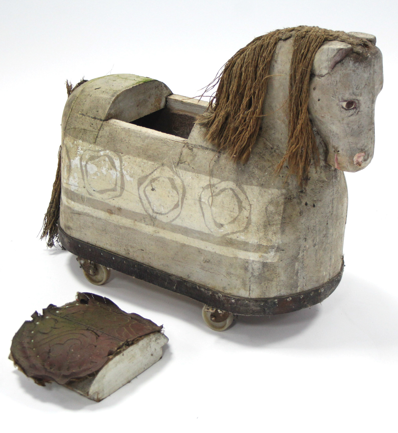 A Scandinavian-style painted & carved wood child’s ride-on-horse, 22” long x 18” high. - Image 4 of 5