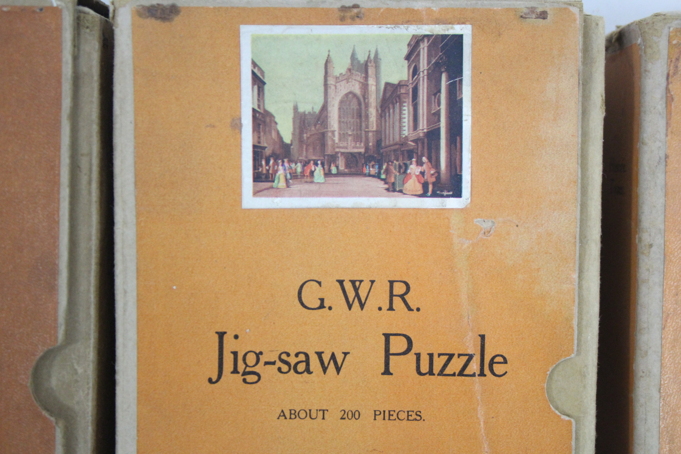 Six Chad Valley G. W. R. jig-saw puzzles “Bath”, “Henley Bridge”, “Historic Totnes”, “Royal Route to