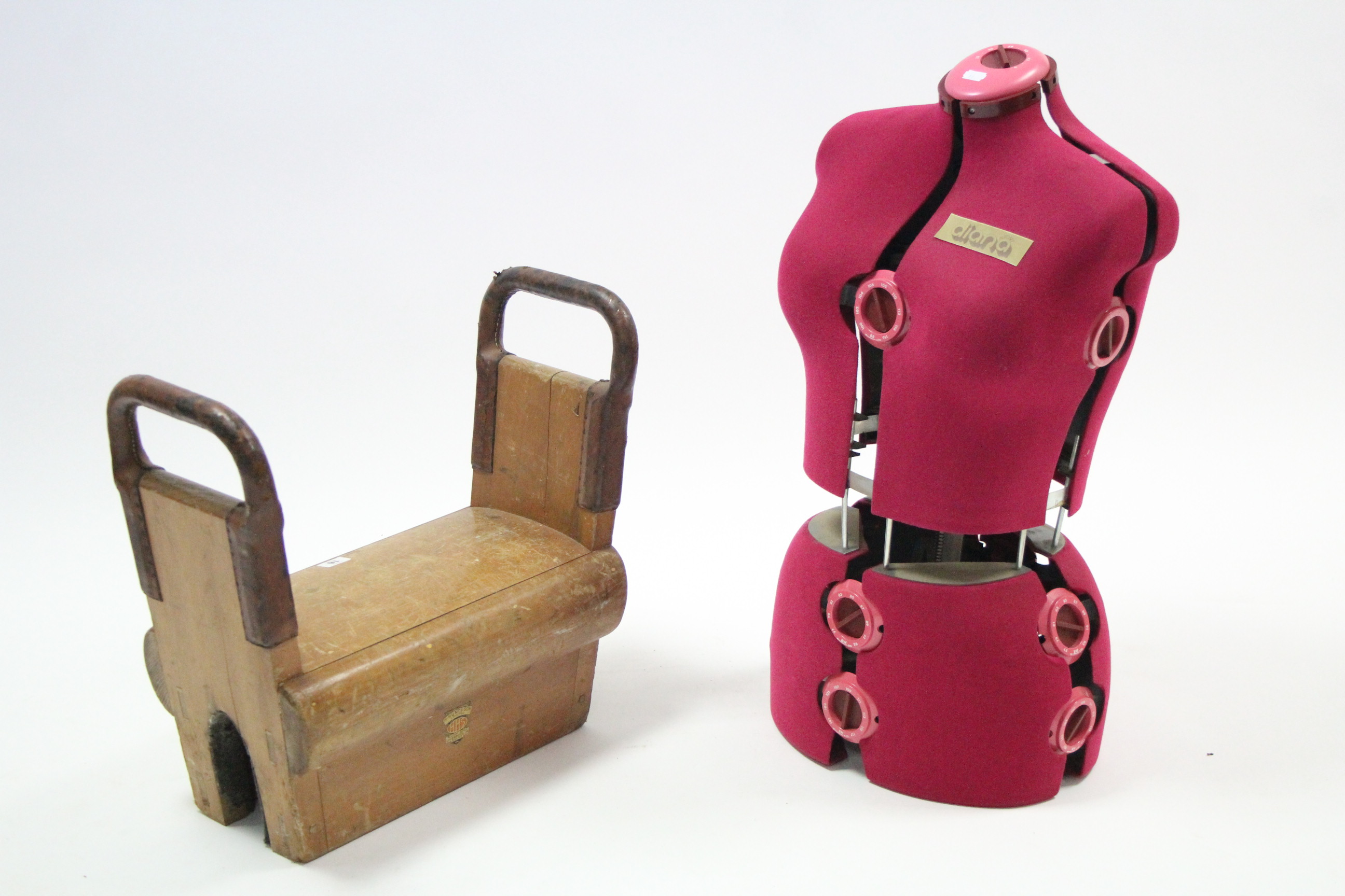 A child gymnast’s pommel horse, 21” wide; & a dress-makers dummy.