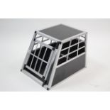 A silvered-metal & black finish dog cage, 18” wide.