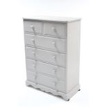 A pale grey painted pine chest, fitted two short & four long drawers with turned knob handles, &on