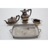 An EPNS four piece tea & coffee service of oblong semi-fluted design; a similar rectangular tea