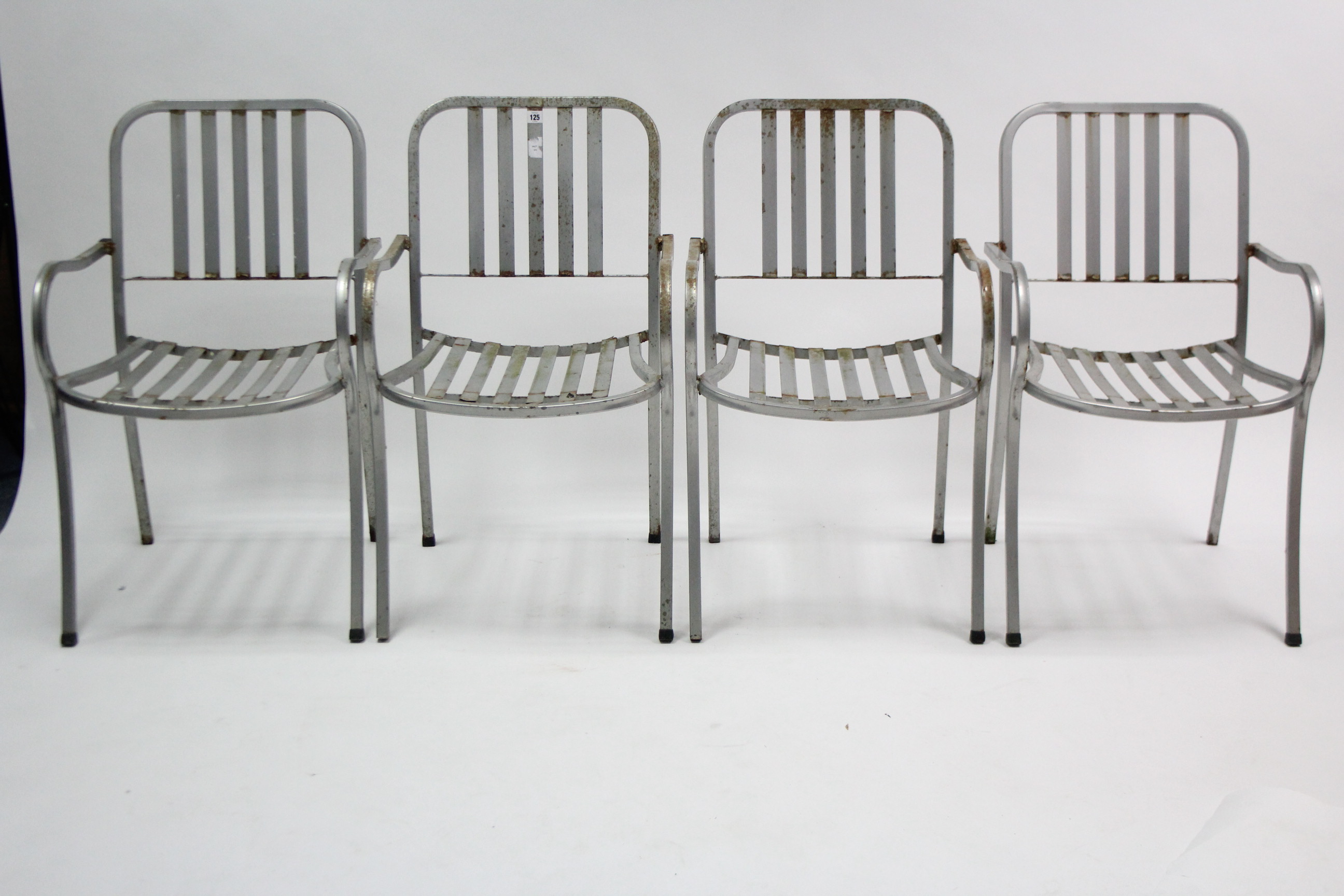 A set of four Emu (Italian) silvered-metal stacking chairs. - Image 2 of 2