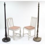 Two mid-20th century white painted oak rail-back dining chairs; together with two standard lamps.