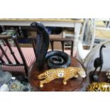 A Beswick Cheetah ornament (chip to ear); three glass decanters; & sundry other items.
