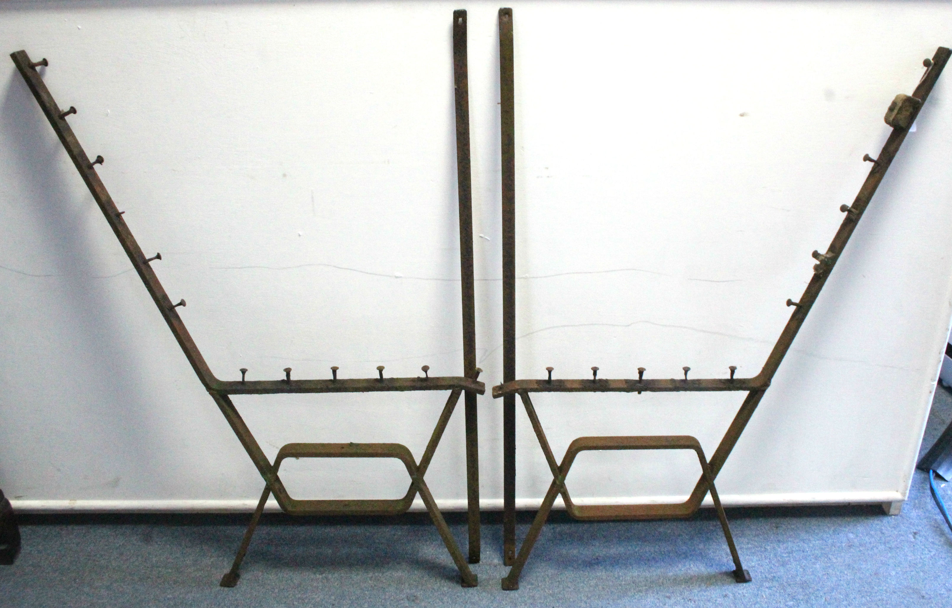 A set of three cast-iron garden bench supports, 38” high. - Image 2 of 2