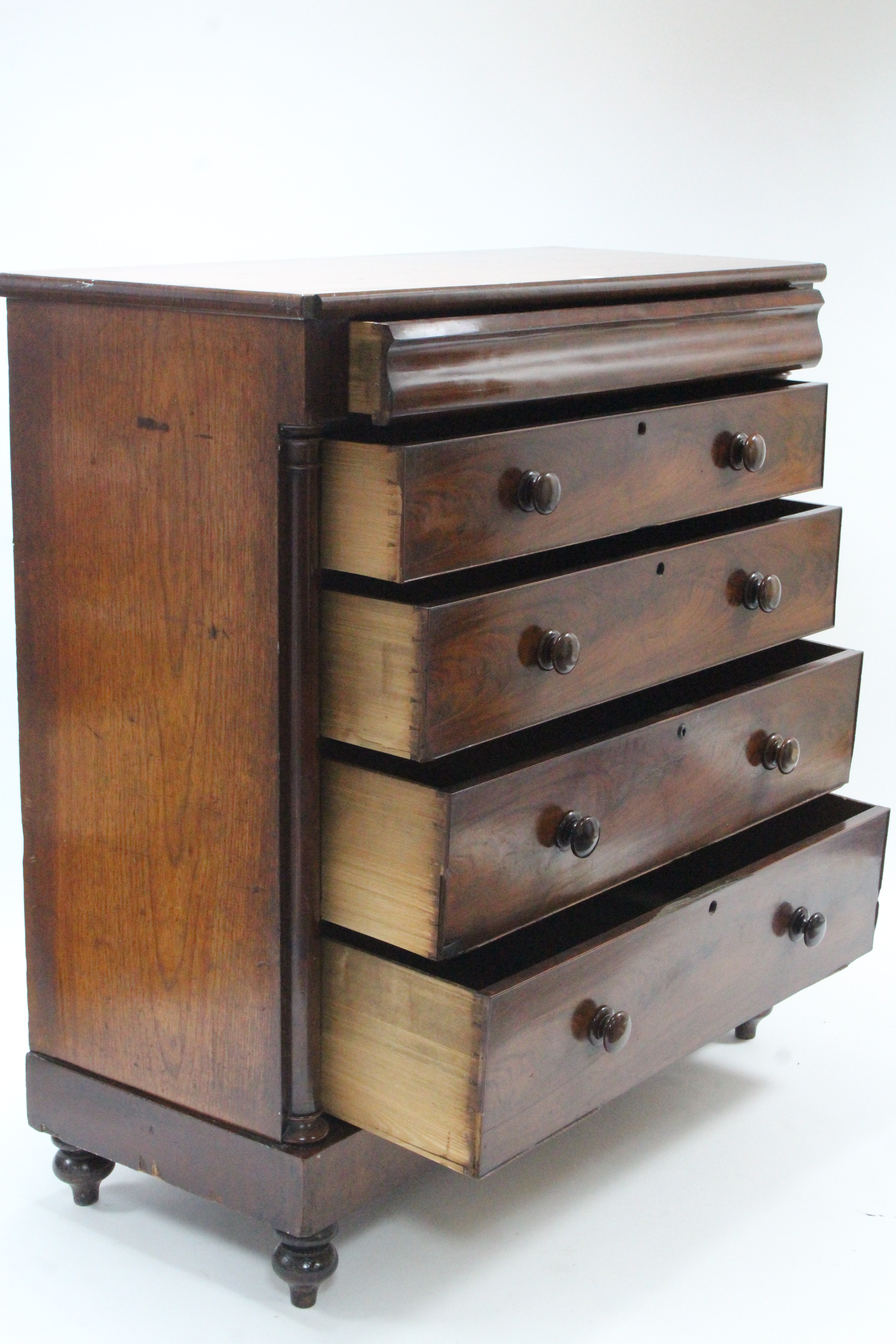 A VICTORIAN MAHOGANY LARGE CHEST, fitted cushion-fronted frieze drawer above four long graduated - Image 3 of 3