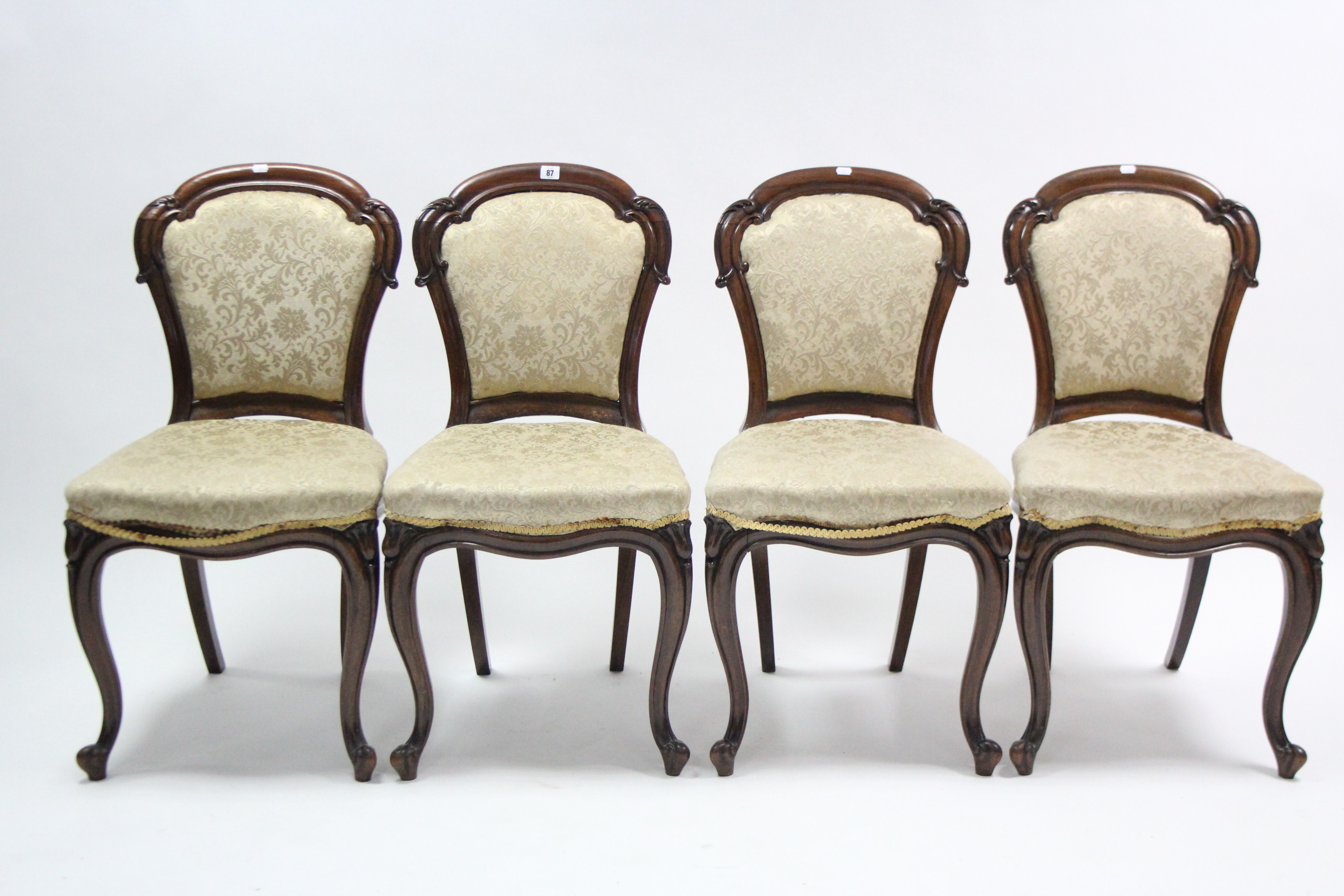 A set of four Victorian carved rosewood dining chairs, the padded balloon-backs & seats - Image 2 of 6