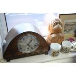 Mid-20th century oak-cased mantel clock, 9¼” high; together with sundry other items.