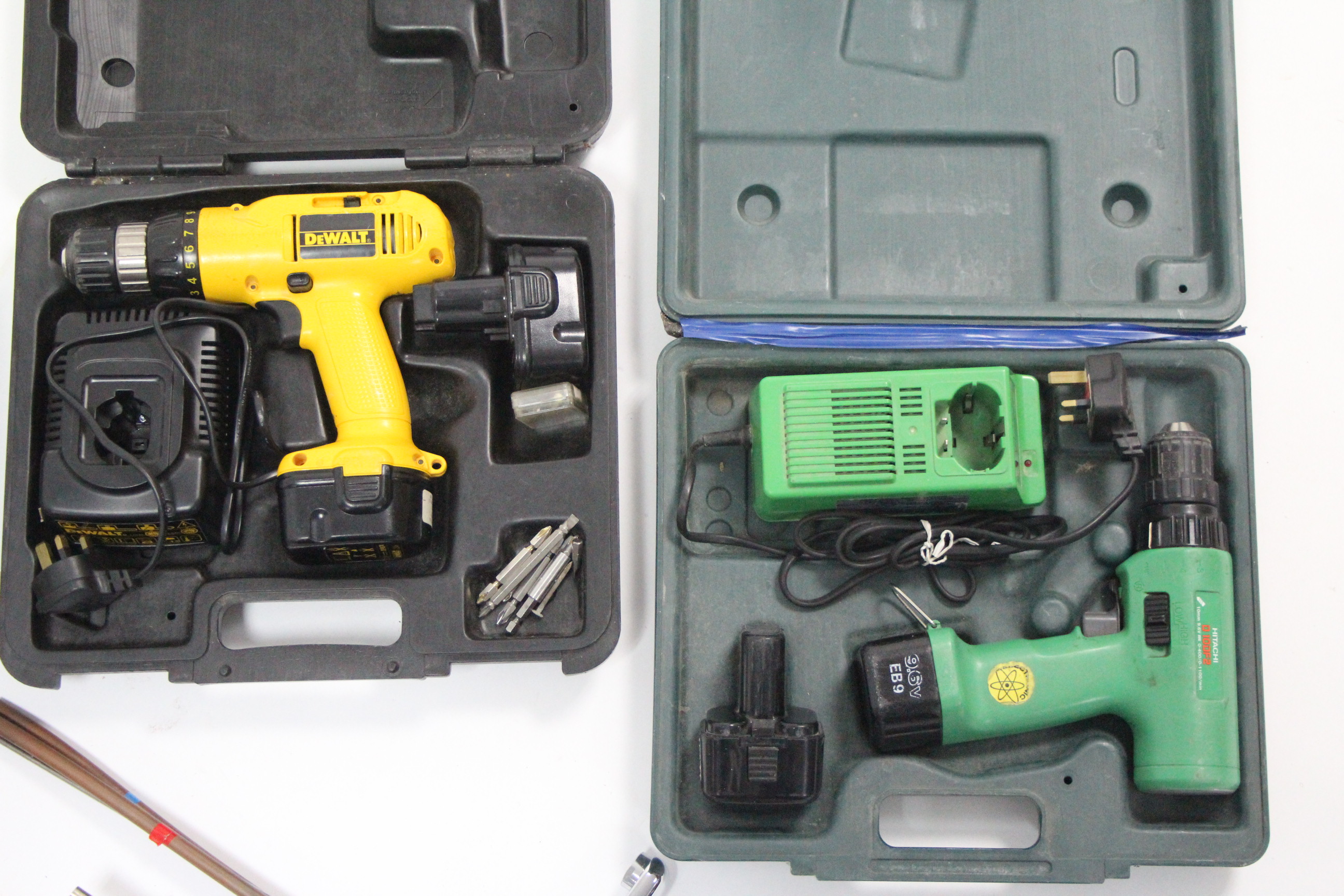 Two pairs of Ideal standard taps, boxed; a Hitachi 9.6v drill; & a Dewalt 12v drill, both cased. - Image 4 of 4