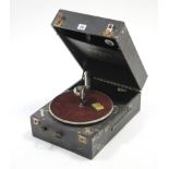 A Columbio “No. 109-A” portable gramophone in black-fibre covered case.