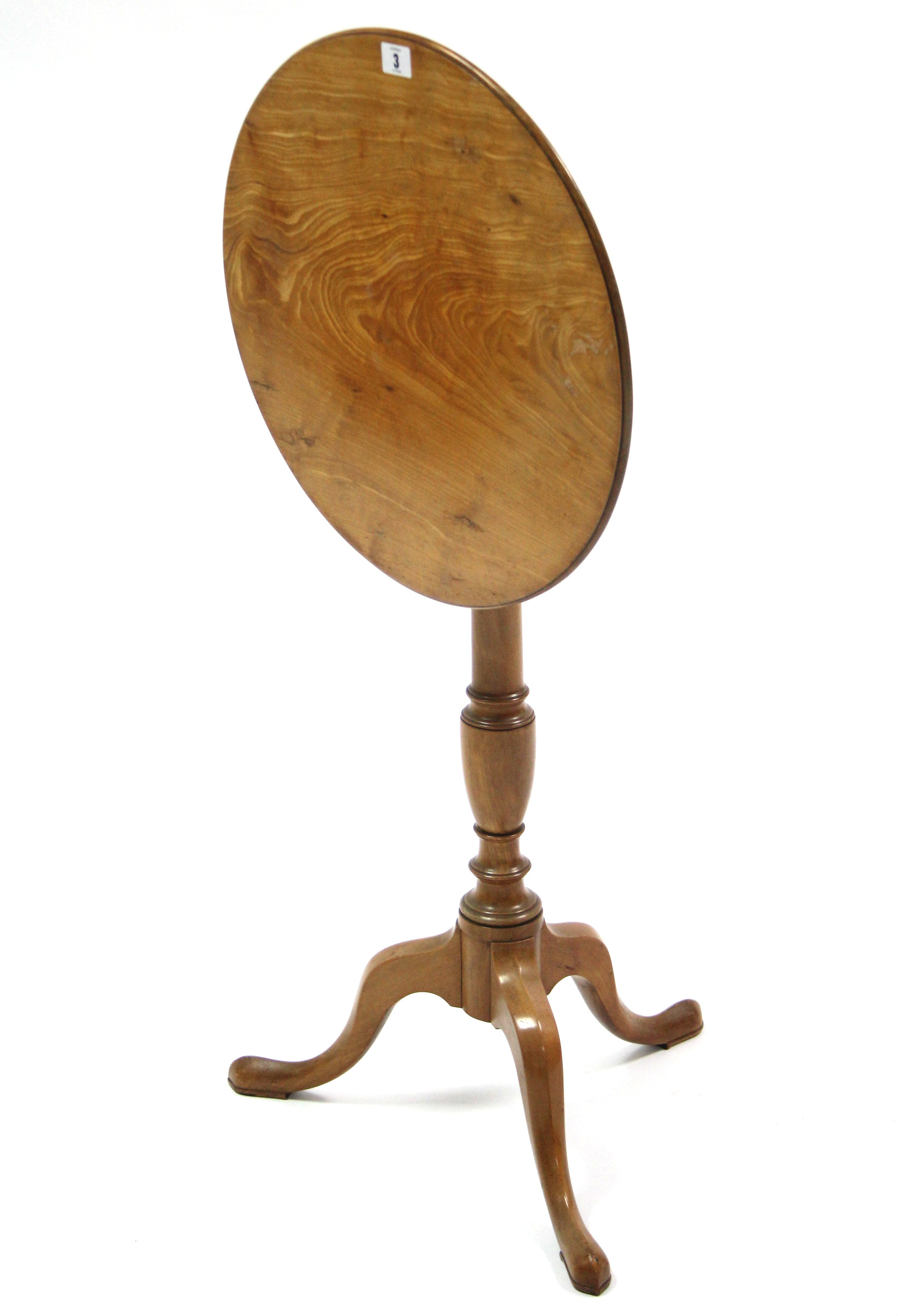 A 19th century tripod table with circular tilt-top, & on vase-turned centre column & three