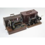 A Whiteley’s “universal” portable sewing machine; & a Singer ditto, each with case.