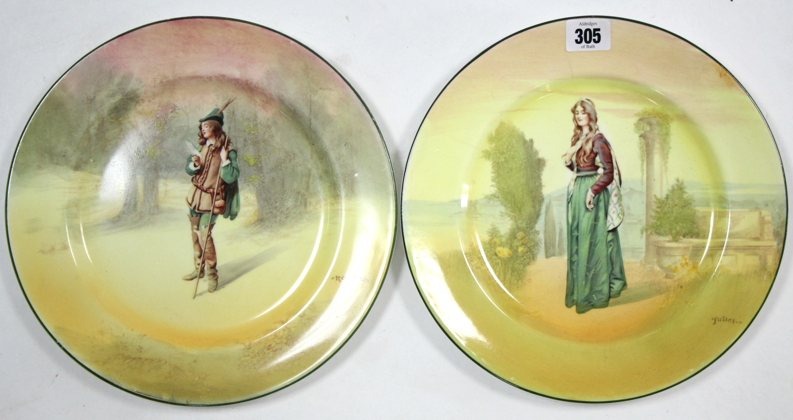 Two Royal Doulton cabinet plates titled: “Juliet” & “Rosalind”; a Carlton ware cottage design - Image 2 of 5