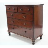 A Victorian walnut chest fitted two short & three long graduated drawers with turned knob handles, &