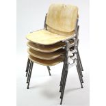 A SET OF FOUR 1980’S CASTELLI SILVERED-METAL & PLYWOOD STACKING CHAIRS.