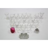 Twenty-four various glass custard cups; two other glass drinking vessels; & two glass inkwells.