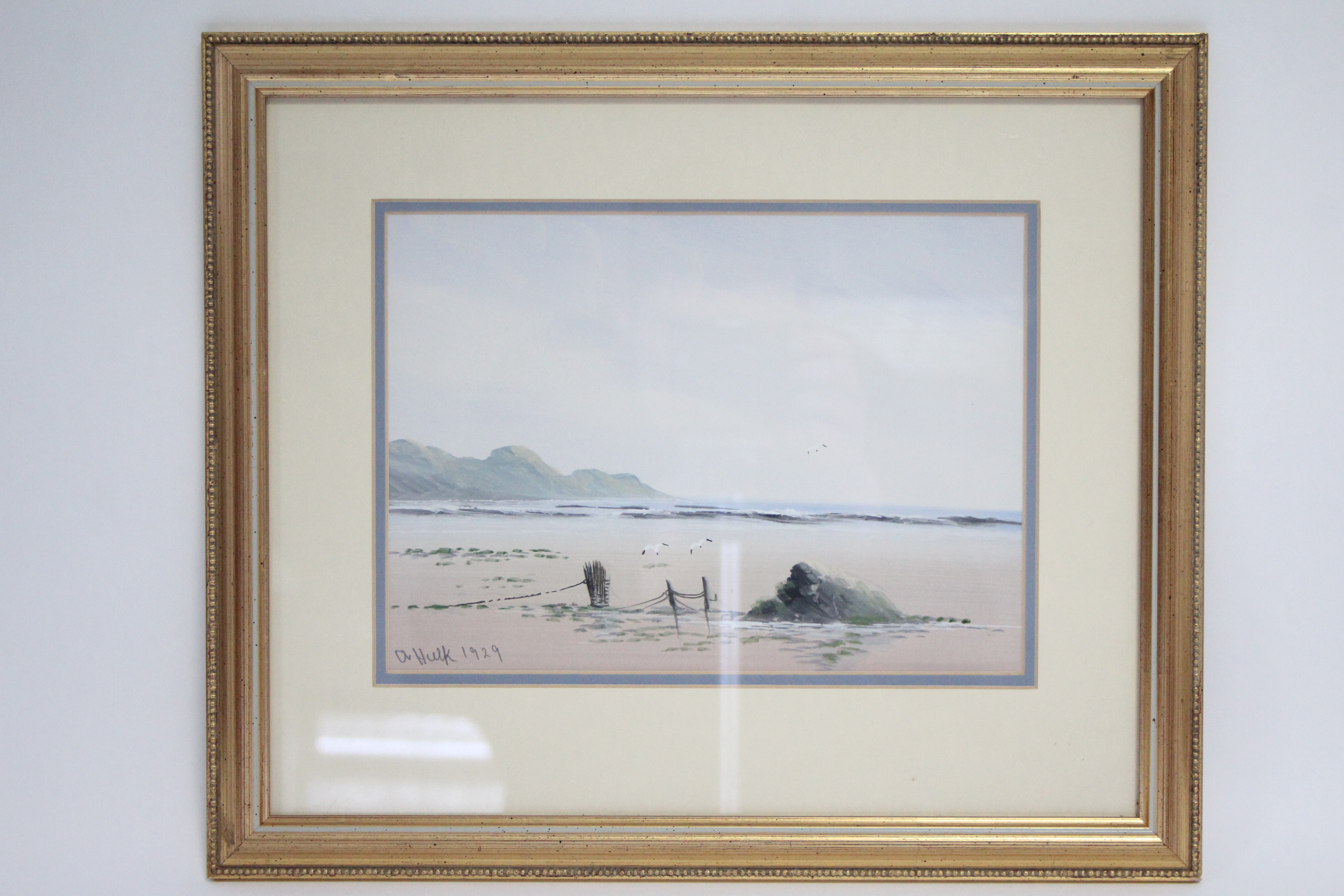 HULK, A. (20th century). A pair of sandy beach scenes at low tide, one signed & dated 1929; gouache: