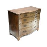 A LATE 18th century MAHOGANY SERPENTINE-FRONT CHEST fitted four long graduated drawers with