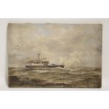 ENGLISH SCHOOL, early 20th century. A Monitor Class warship in rough seas, inscribed on