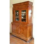 AN EARLY-MID 19th century FRENCH ELM & BURR-ELM TALL CABINET, the upper part with moulded