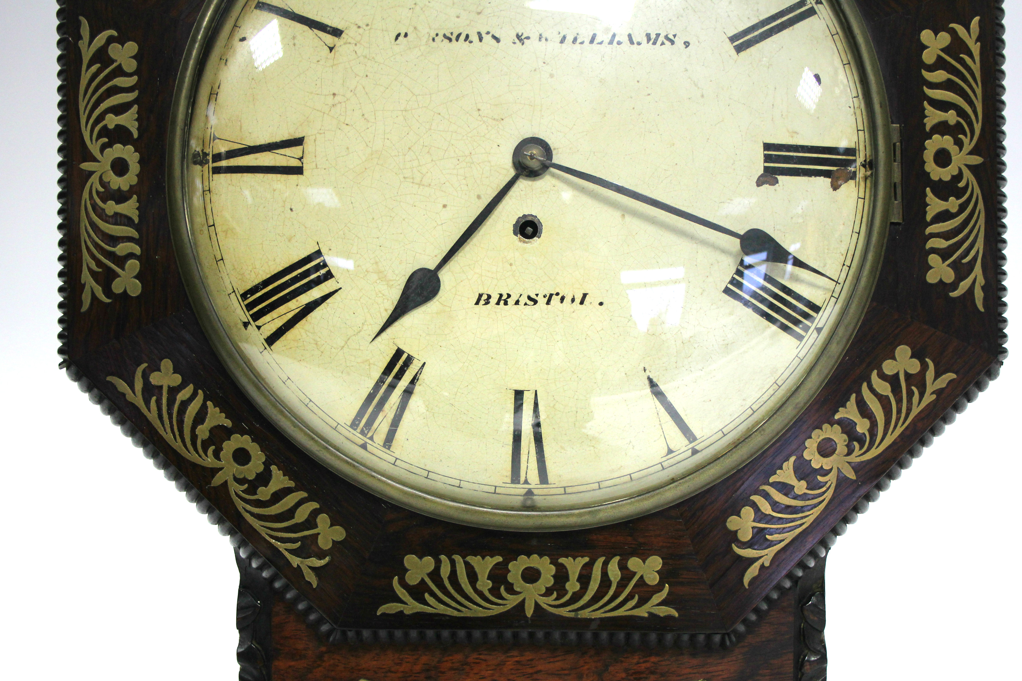 AN EARLY VICTORIAN DROP-DIAL WALL TIMEPIECE in brass inlaid rosewood octagonal case, the 12” diam. - Image 2 of 7