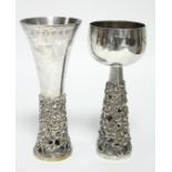 Two contemporary goblets by GRAHAM WATLING of LACOCK, the first with round planished bowl on a